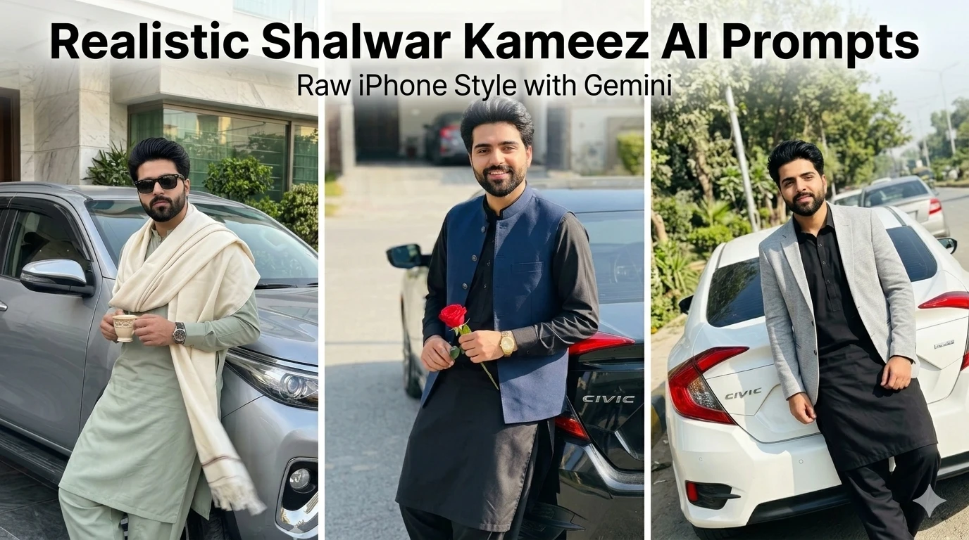Realistic Shalwar Kameez AI Prompts Using Google Gemini (Raw iPhone Style)