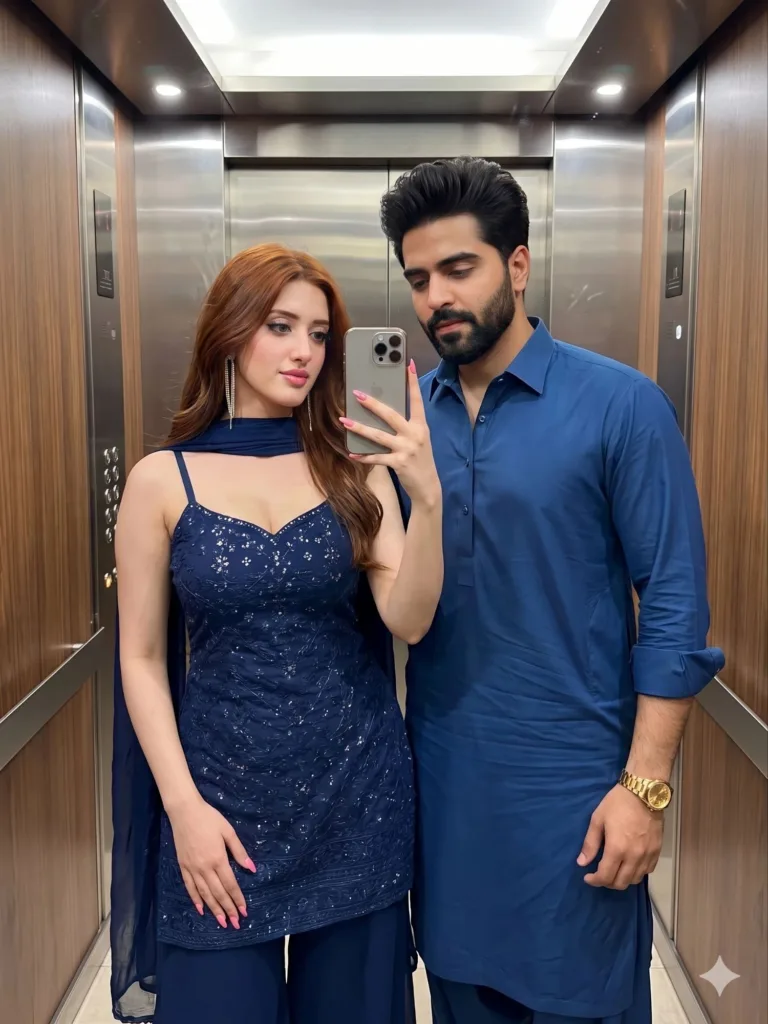Luxury Couple Elevator Mirror Selfie