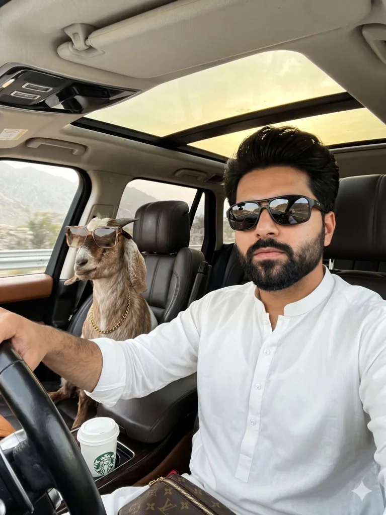 Solo male cinematic SUV selfie generated with Gemini AI