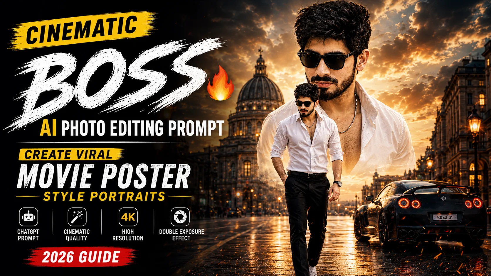 Cinematic BOSS AI Photo Editing Prompt (2026) – Create Viral Movie Poster Portraits